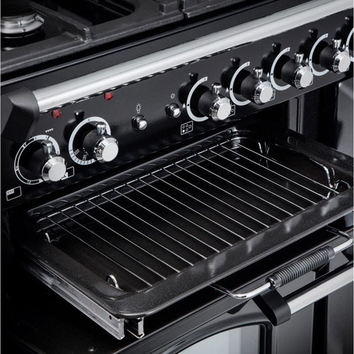 Rangemaster Classic CLA110NGFBL/C - Black/Chrome Gas Range Cooker - 86L - A+ Energy