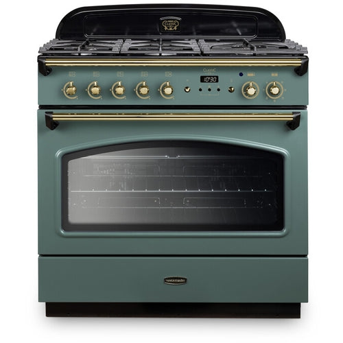 Rangemaster Classic FX CLAS90FXDFFMG/B - Mineral Green/Brass 90cm Range Cooker - Dual Fuel - A Rated