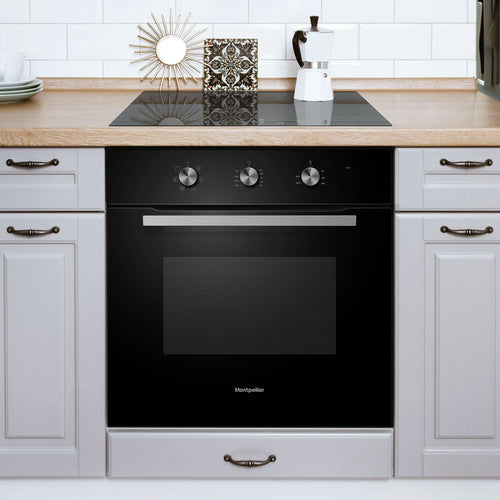 Montpellier MINDPACK - Black Single Oven - 65Ltr Capacity Oven - Electric oven and Induction Hob Pack