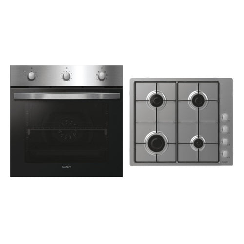Candy PCI27XCHW6LXS - Stainless Steel Single Oven and Gas Hob Pack - 65L - F Energy