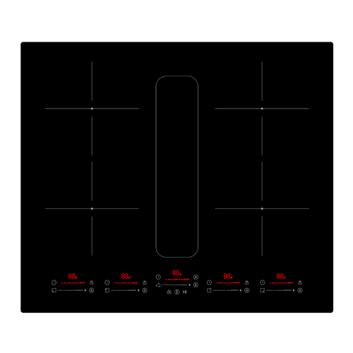 Montpellier MDAVIN60DF - Black Glass 60cm Vented Induction Hob - 4 Cooking Zones - A++ Energy